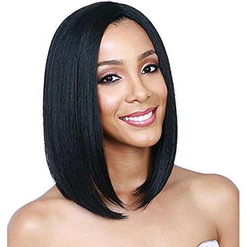 BARSDAR 14" Girl’s Short Bob Hair Wigs Straight Synthetic Colorful Christmas Cosplay Daily Party Wig for Black Women Natural Looking Heat Resistant As Real Hair-Black